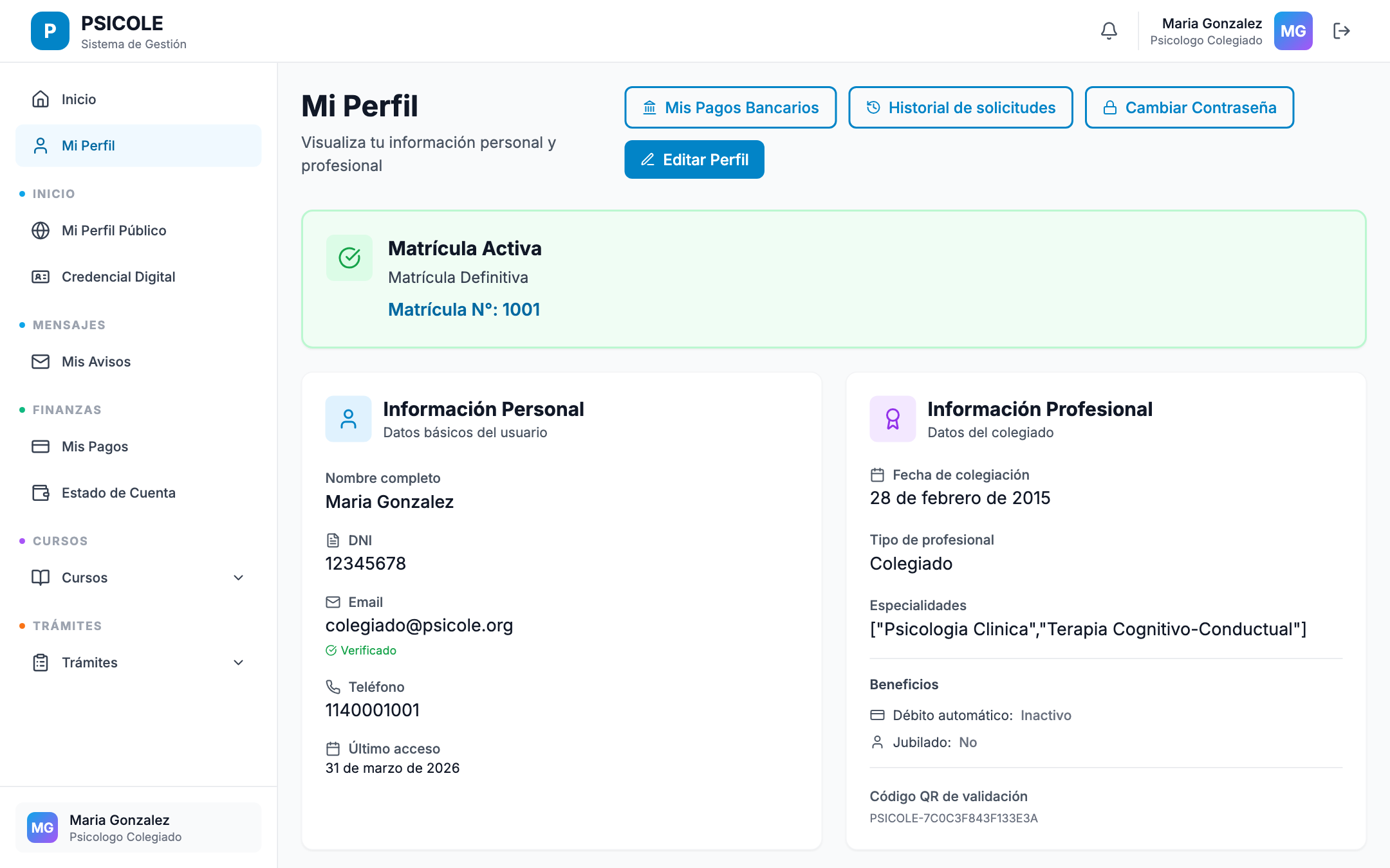 Formulario de edición de datos con campos habilitados e indicación de documentación requerida