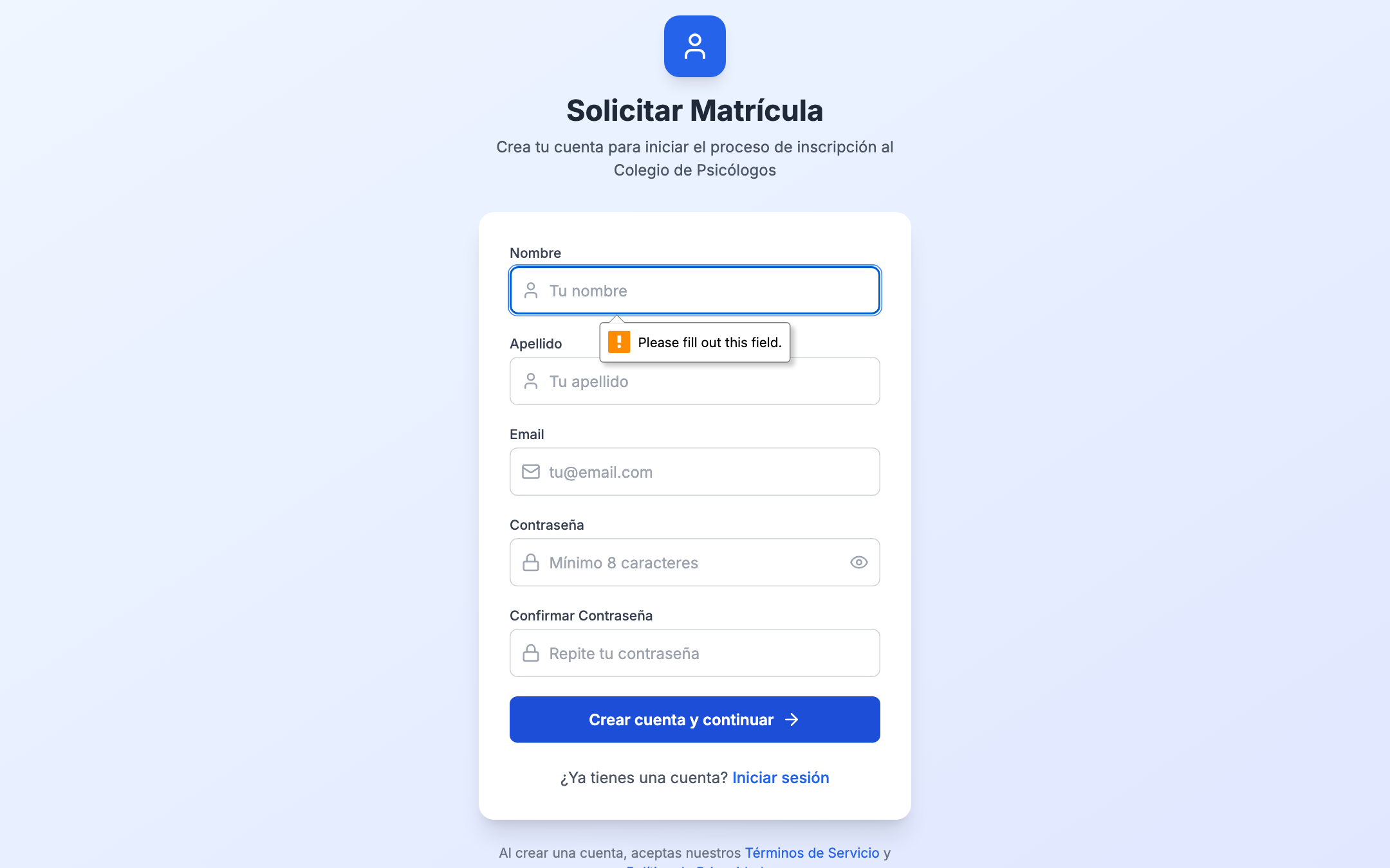 Pantalla de declaración jurada con checkboxes de consentimiento